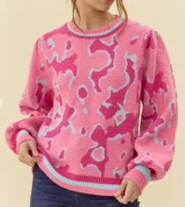 Pink and Blue Abstract Sweater