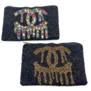 Black and Gold Beaded CC Pouch