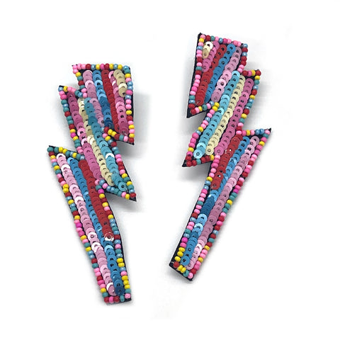 Rainbow Lightning Bolt Beaded Earrings