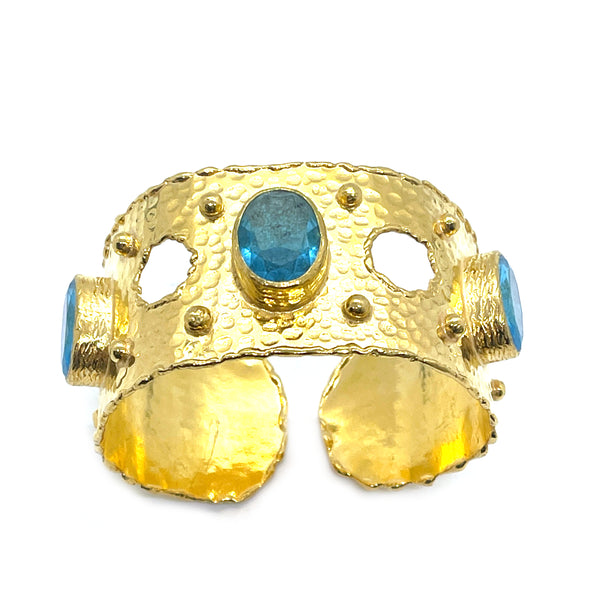 Gold Hammered Cuff with Turquoise Stones