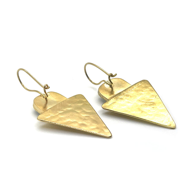 Gold Hammered Triangle Opal Earrings