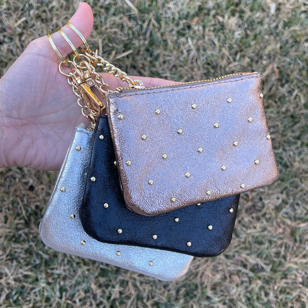 Bronze Metallic Leather Studded Pouch