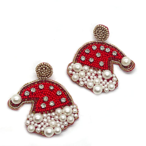 Santa Hat Pearl Bead Earrings