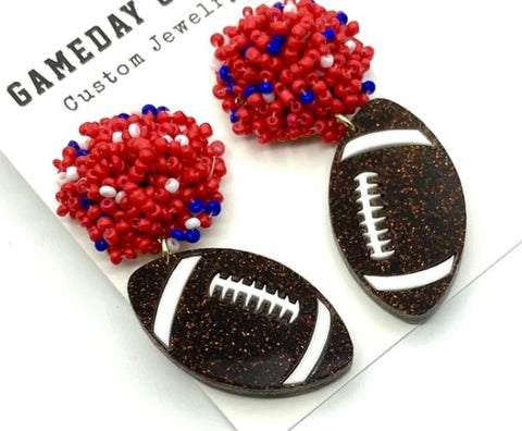 Red Blue Football Acrylic Earrings