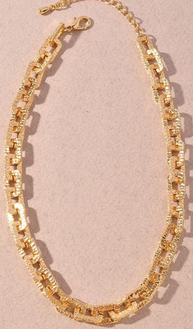 Gold Textured Chain Link Necklace