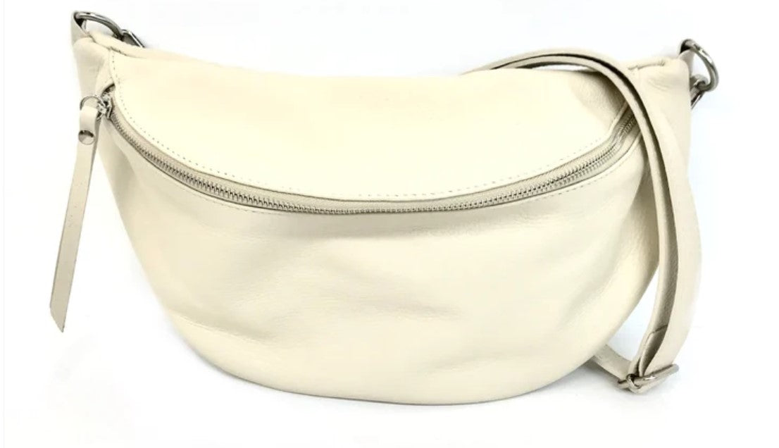 Cream Leather Crossbody Fanny Pack Bag