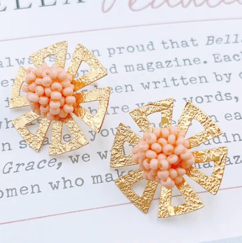 Gold Beaded Oversized Studs