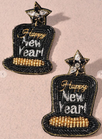 Happy New Year Beaded Earrings