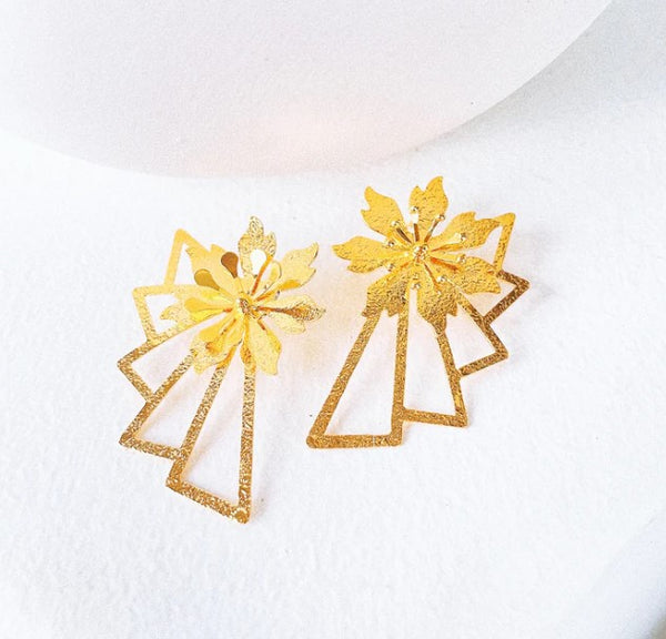 Flower Fan Gold Plated Earrings