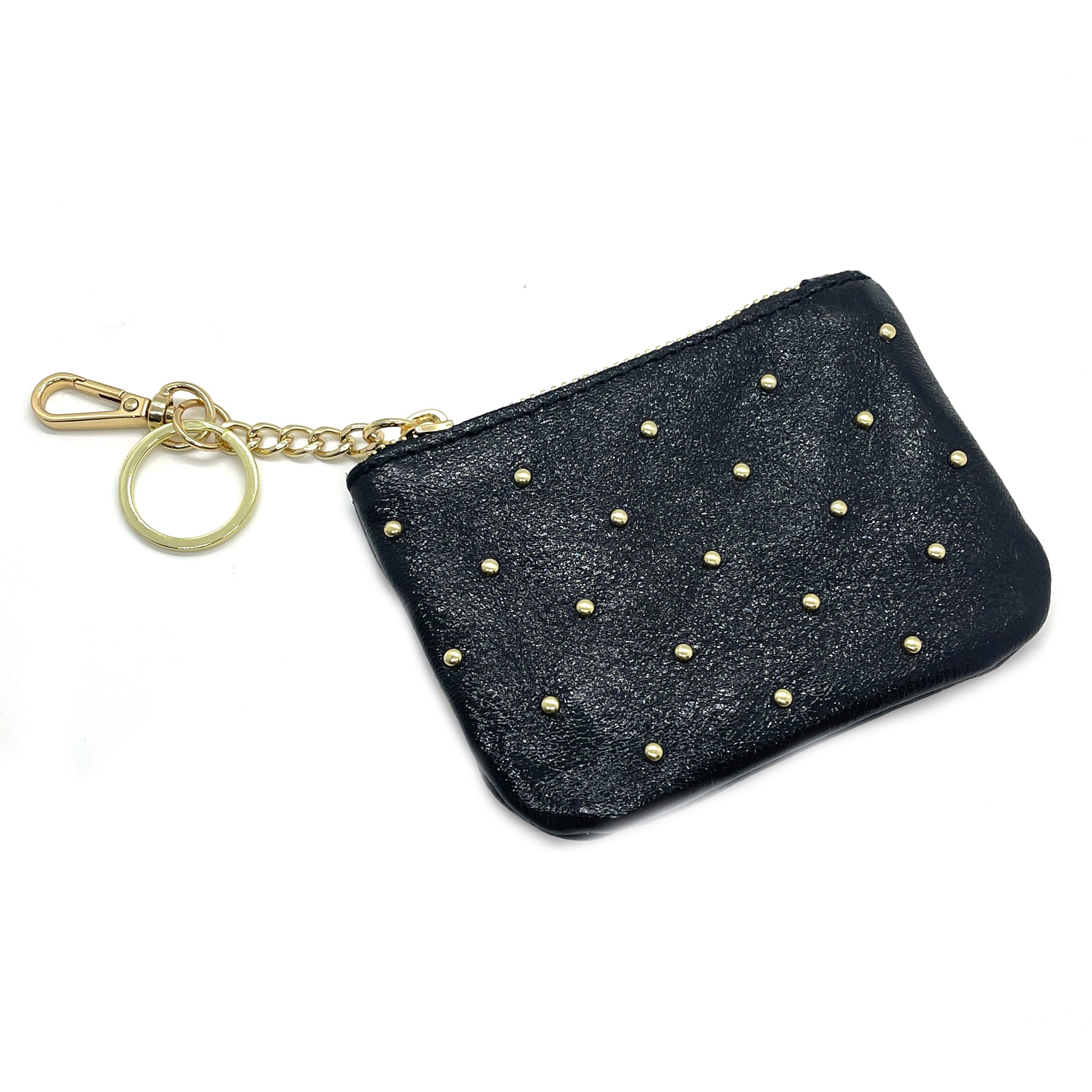 Black Metallic Leather Studded Pouch