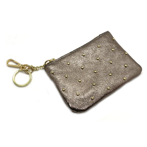 Bronze Metallic Leather Studded Pouch