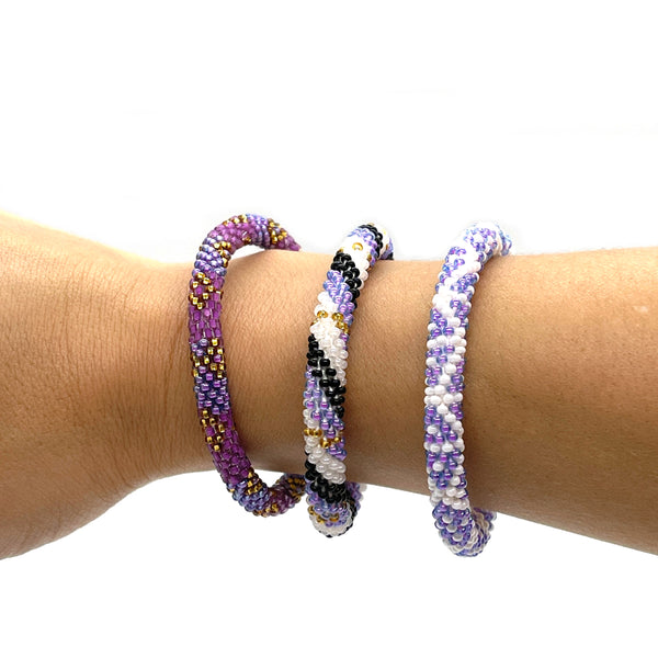 Purple Beaded Roll On Bracelets