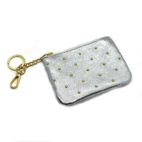 Silver Metallic Leather Studded Pouch