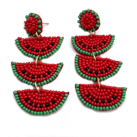 Watermelon Beaded Drop Earrings
